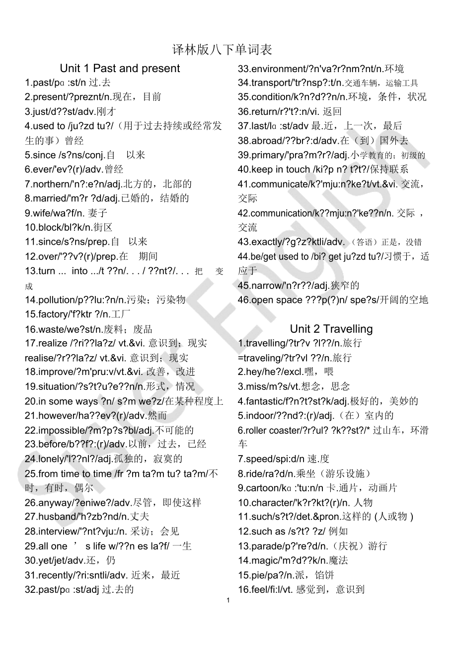 八年级英语下册单词表(八年级英语下册单词表第一单元) 八年级英语下册单词表(八年级英语下册单词表第一单元)